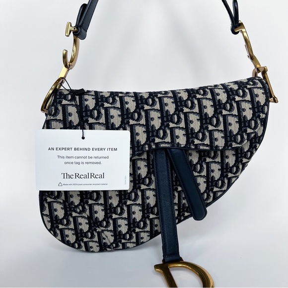 ❌SOLD❌CHRISTIAN DIOR BLUE OBLIQUE JACQUARD SADDLE BAG ANTIQUE GOLDEN HARDWARE - Picture 8 of 12
